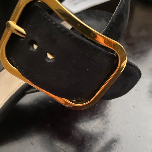 PRADA BLACK SUEDE BLOCK HEEL BUCKJLE SANDALS SZ 37/7 - Picture 4 of 4